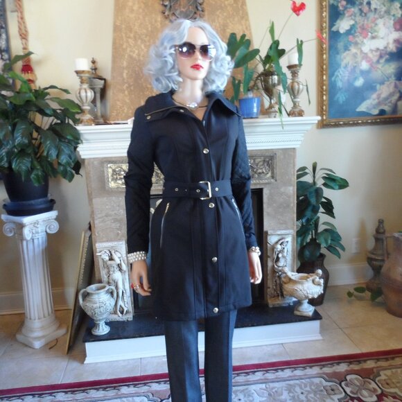 Michael Kors Black Belted Quilted Pea Coat Size PXS - Picture 2 of 16